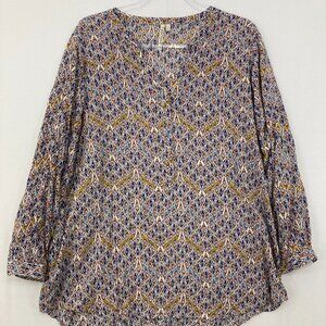 Grand & Greene size 1X Colorful Geometric Ultra Soft Rayon Popover Blouse